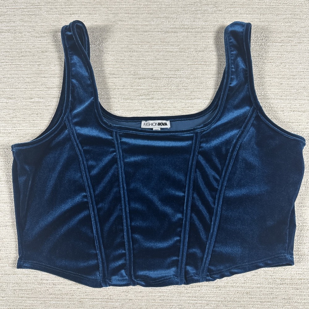 Y2K Corset Velvet Crop Top Bustier Going Out Party Clubwear Blue 2X Festival